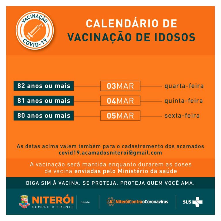 Niterói apresenta calendário de vacinação contra Covid para idosos acima de anos